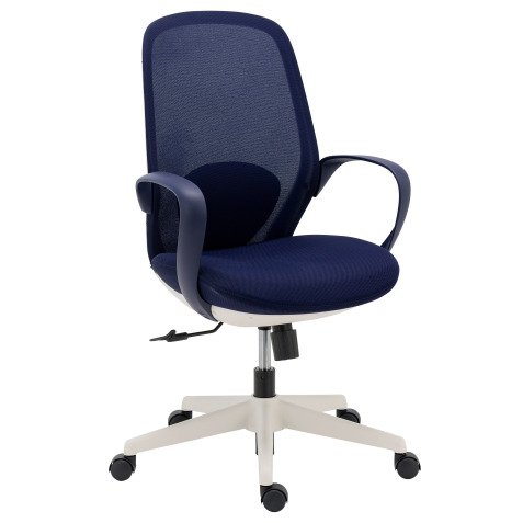 Chaise de bureau SHELL tissu et maille - Structure blanche - avec accoudoirs fixes - Mécanisme basculant centré - Pied blanc