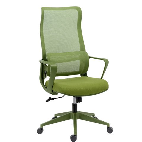 Silla de oficina LINO verde - tela y malla - con reposabrazos, soporte para la cabeza y apoyo lumbar - Mecanismo basculante centrado - Base de nailon
