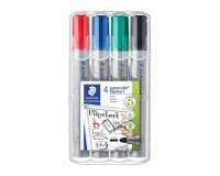 Marqueur permanent Staedtler Lumocolor 356 pointe ogive 2 mm - Pochette de 4 couleurs classiques