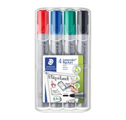 Marqueur permanent Staedtler Lumocolor 356 pointe ogive 2 mm - Pochette de 4 couleurs classiques