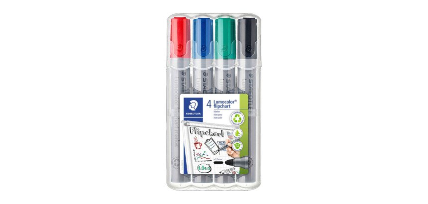 Marqueur permanent Staedtler Lumocolor 356 pointe ogive 2 mm - Pochette de 4 couleurs classiques