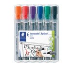 Marqueur permanent Staedtler Lumocolor 356 pointe ogive 2 mm - Pochette de 6 couleurs assorties