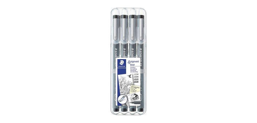 Staedtler Pigment Liner 308 felt-tip pen with permanent 0.1mm to 0.7mm tip - Pack of 4 black colors