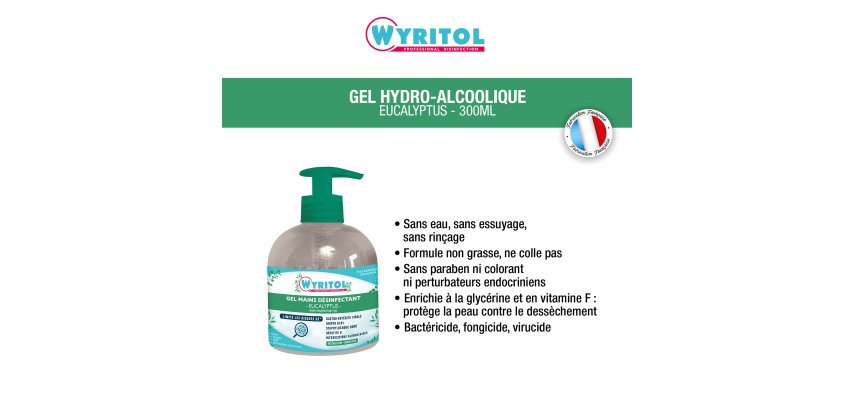 Gel hydroalcoolique désinfectant Wyritol Eucalyptus - Flacon à pompe 300 ml