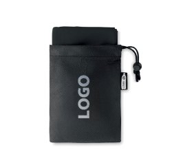 Serviette de sport avec pochette publicitaire en RPET toucher microfibre 30 x 80 cm - marquage 1 couleur