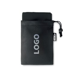 Serviette de sport avec pochette publicitaire en RPET toucher microfibre 30 x 80 cm - marquage 1 couleur