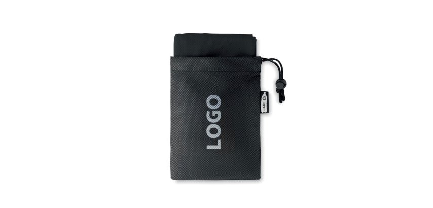 Serviette de sport avec pochette publicitaire en RPET toucher microfibre 30 x 80 cm - marquage 1 couleur