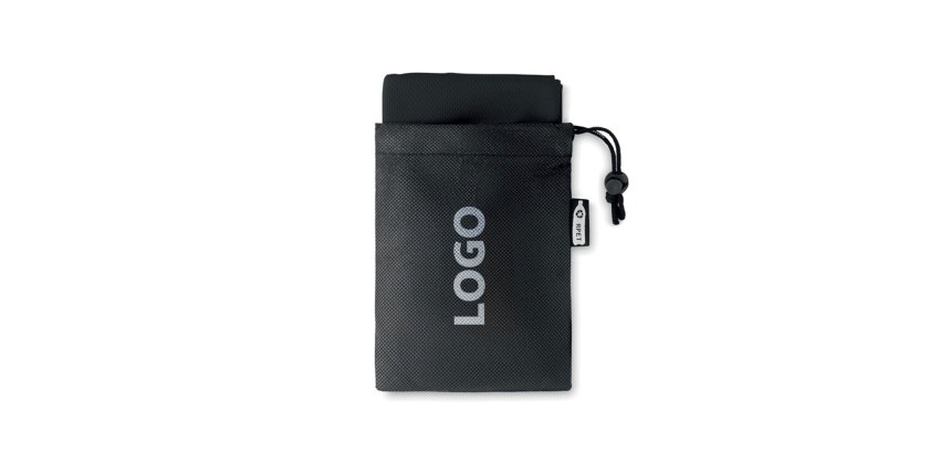 Serviette de sport avec pochette publicitaire en RPET toucher microfibre 30 x 80 cm - marquage 1 couleur