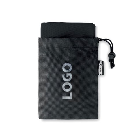 Serviette de sport avec pochette publicitaire en RPET toucher microfibre 30 x 80 cm - marquage 1 couleur