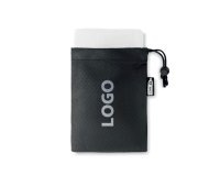 Serviette de sport avec pochette publicitaire en RPET toucher microfibre 30 x 80 cm - marquage 1 couleur