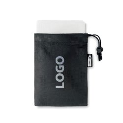 Serviette de sport avec pochette publicitaire en RPET toucher microfibre 30 x 80 cm - marquage 1 couleur