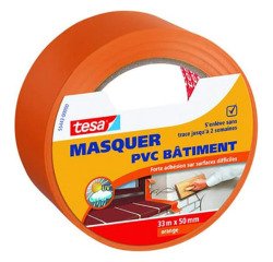 Ruban adhésif spécial bâtiment  en PVC Tesa - 33 m x 50 mm, orange