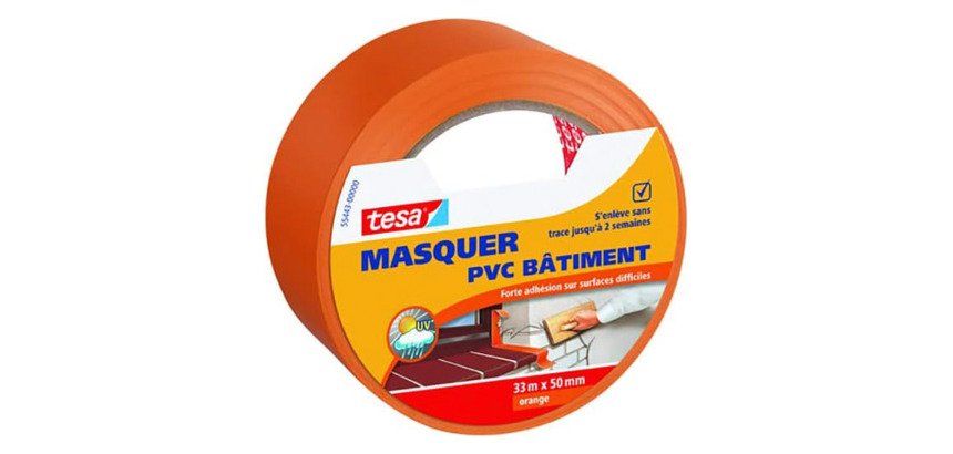 Ruban adhésif spécial bâtiment  en PVC Tesa - 33 m x 50 mm, orange