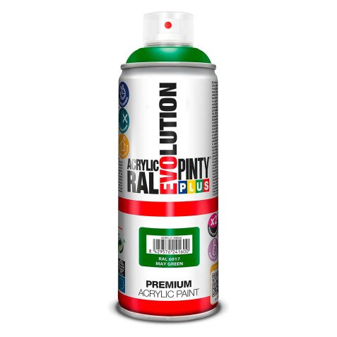 Peinture acrylique brillante Pintyplus Evolution - Aérosol de 400 ml, vert de Mai RAL6017