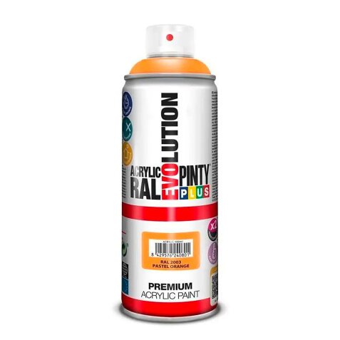 Peinture acrylique brillante Pintyplus Evolution - Aérosol de 400 ml, orange pastel RAL2003