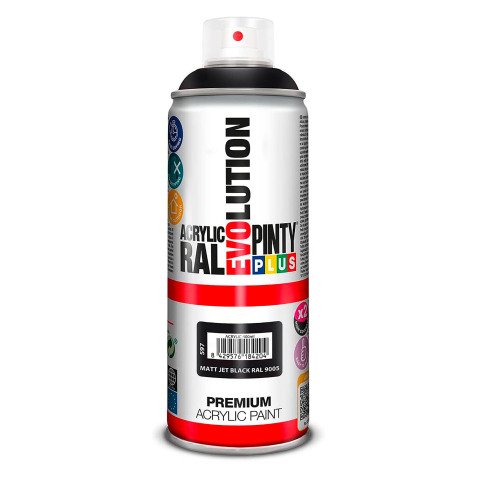 Peinture acrylique mate Pintyplus Evolution - Aérosol de 400 ml, noir RAL9005