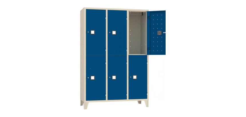Armadio casellario 6 posti corpo grigio  RAL 7035 ed ante colorate L 120 x P 50 x H 180 cm