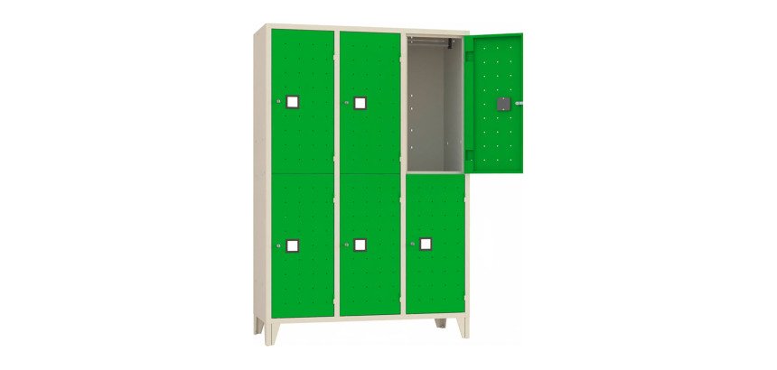 Armadio casellario 6 posti corpo grigio  RAL 7035 ed ante colorate L 120 x P 50 x H 180 cm
