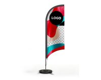Reclamevlag op een standaard Oriflamme met druppelvorm - 65 x 240 cm