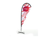 Reclamevlag op een standaard Oriflamme met druppelvorm - 75 x 220 cm