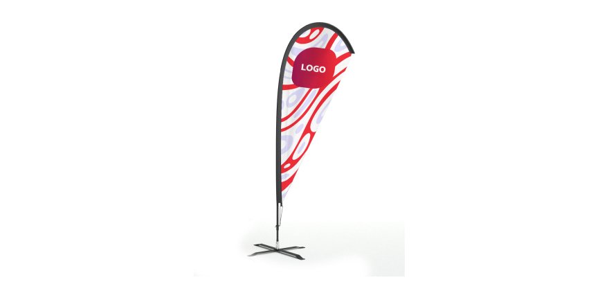 Drapeau publicitaire sur socle Oriflamme goutte - 75 x 220 cm - marquage multicolore
