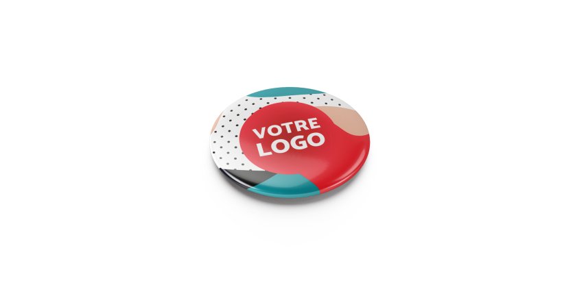 Badge publicitaire finition brillante - marquage multicolore