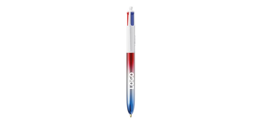 Kugelschreiber Bic 4 Farben Flagge blau weiß rot Werbeartikel 1 mm Spitze - mittlere Schreibweise - 1 Farbdruck