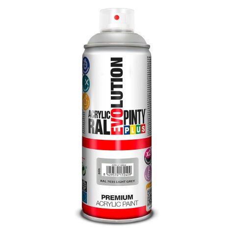 Peinture acrylique brillante Pintyplus Evolution - Aérosol de 400 ml, gris RAL7035