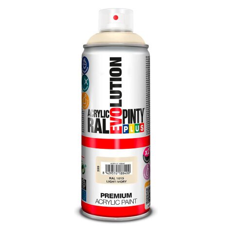 Peinture acrylique brillante Pintyplus Evolution - Aérosol de 400 ml, ivoire léger RAL1015