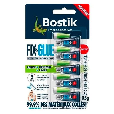 Colle en gel Fix & Glue Bostik - Lot de 5 tubes de 0,5 g