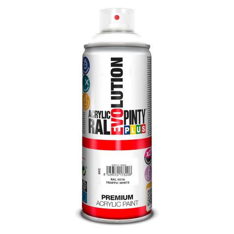 Peinture acrylique brillante Pintyplus Evolution - Aérosol de 400 ml, blanc RAL 9016