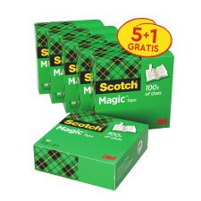 Pack de 5 rubans adhésifs Scotch Magic invisible - Lageur 19 mm x longueur 33 m + 1 offert