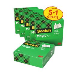 Pack de 5 cintas adhesivas Scotch Magic invisibles - Ancho 19 mm x longitud 33 m + 1 gratis