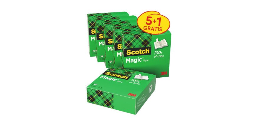 Pack de 5 rubans adhésifs Scotch Magic invisible - Largeur 19 mm x longueur 33 m + 1 offert