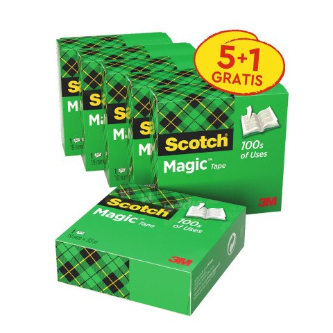 Pack de 5 cintas adhesivas Scotch Magic invisibles - Ancho 19 mm x longitud 33 m + 1 gratis