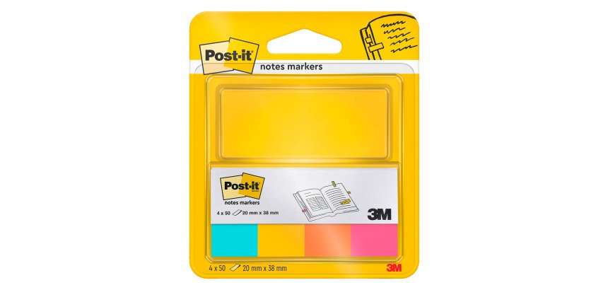 Marque-pages papier repositionnable couleurs assorties Post-it - Blocs de 4 x 50 feuilles