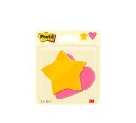 Notes repositionnables couleurs assorties Post-it Cœur et étoile - bloc de 30 feuilles - Lot de 2
