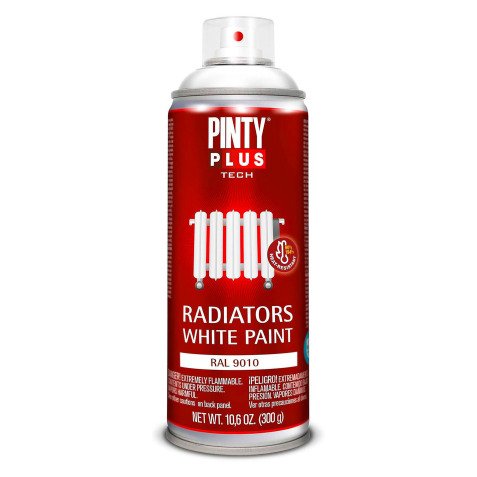 Peinture émail acrylique pour radiateurs Pinty Plus Tech - Aérosol de 400 ml, blanc brillant