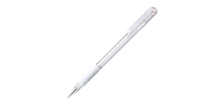 Roller ball pen Pentel Hybrid Gel Grip K118L with cap, 0.8mm tip - medium point white.