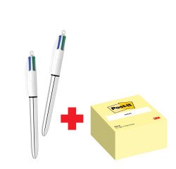 Confezione speciale 2 Penne 4 colori Shine Silver Bic e 1 cubo 76x76 mm Giallo Post it