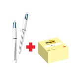 Confezione speciale 2 Penne 4 colori Shine Silver Bic e 1 cubo 76x76 mm Giallo Post it