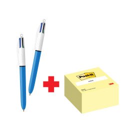 Confezione speciale 2 Penne 4 colori Original Bic e 1 cubo 76x76 mm Giallo Post it