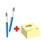 Confezione speciale 2 Penne 4 colori Original Bic e 1 cubo 76x76 mm Giallo Post it