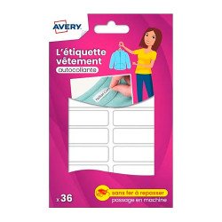 Etiquettes vêtements autocollantes Avery 45 x 13 mm blanche - Blister de 36