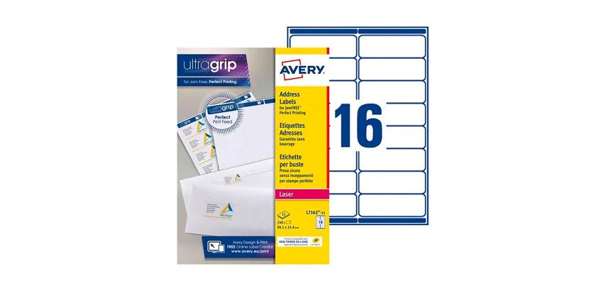 Étiquettes adresses expédition laser 99,1 x 33,9 mm Avery L7162-15 - Boîte de 240