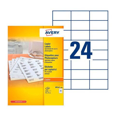 Etiquetas de dirección para fotocopiadora Avery, 70 x 37 mm, blancas - Caja de 2400