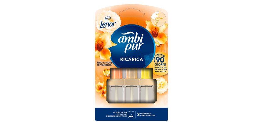 Ricarica per diffusore elettrico Ambipur 3volution - profumo oro e fiori di vaniglia - 3 pezzi
