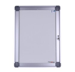 Innenvitrine ALYA NF-zertifiziert 4 Blätter im A4-Format, Blechrückwand, Drehflügeltür, gehärtetes Glas