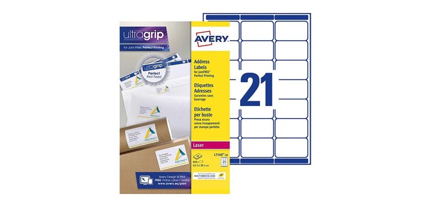 Shipping address labels laser 63.5 x 38.1 mm Avery white - Box of 840