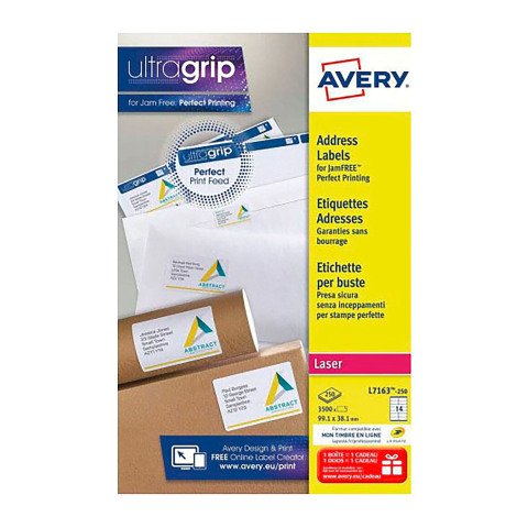 Etiquetas de dirección láser blancas Avery, 99,1 x 38,1 mm - Caja de 3500